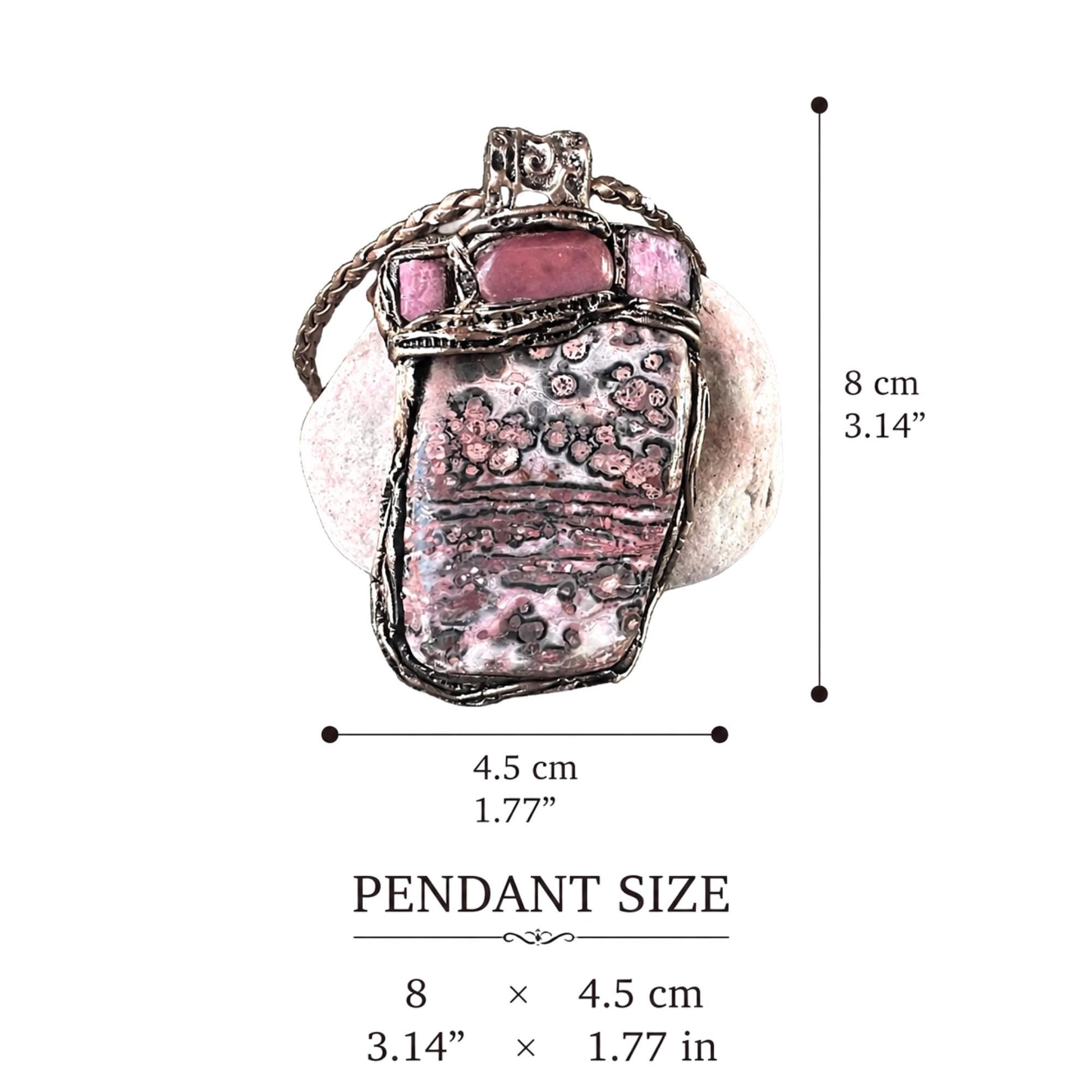 Leopard Skin Jasper Raw Ruby and Cherry Quartz Large Stone Pendant Necklace