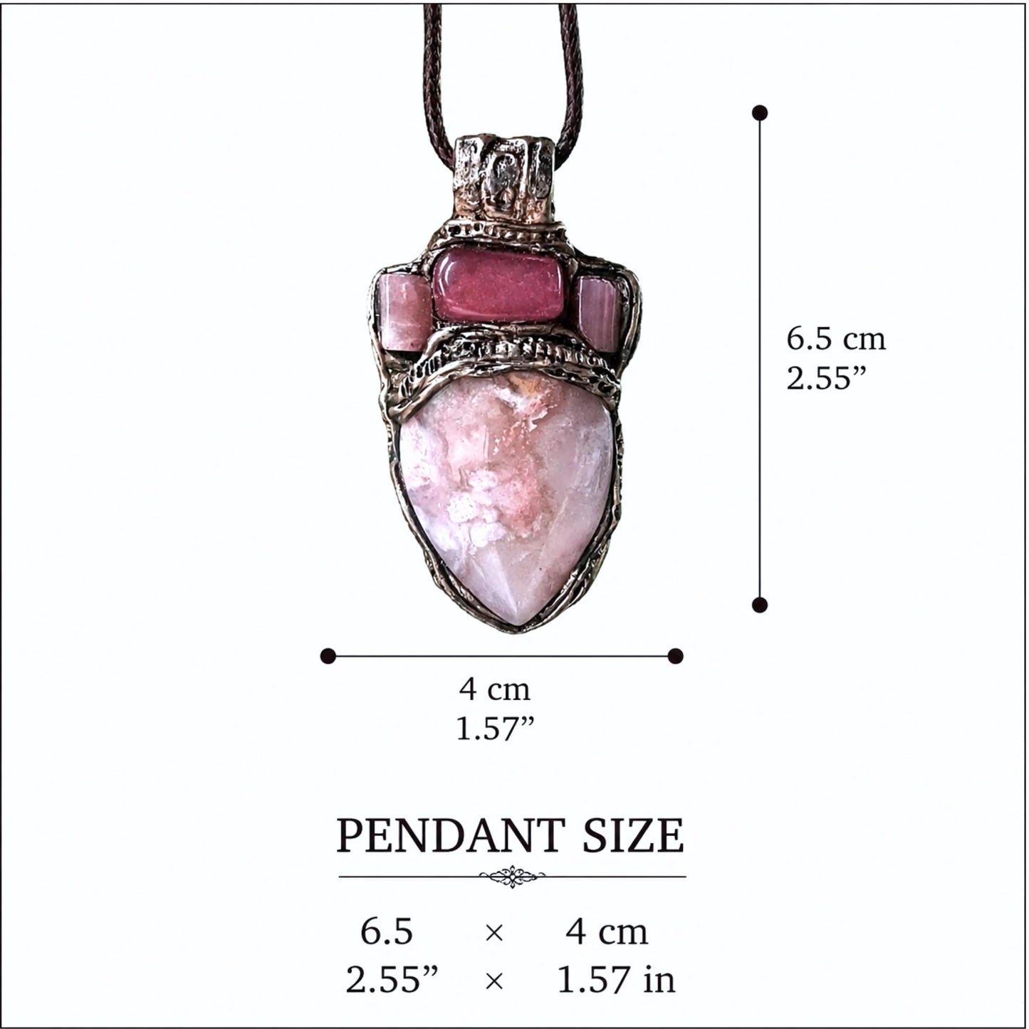Flower Agate Sunstone and Cherry Quartz Pendant Necklace -  Healing Pink Crystal Amulet