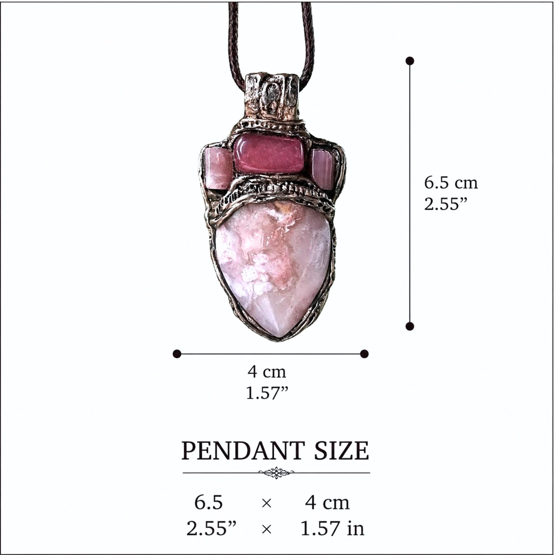 Flower Agate Sunstone and Cherry Quartz Pendant Necklace -  Healing Pink Crystal Amulet