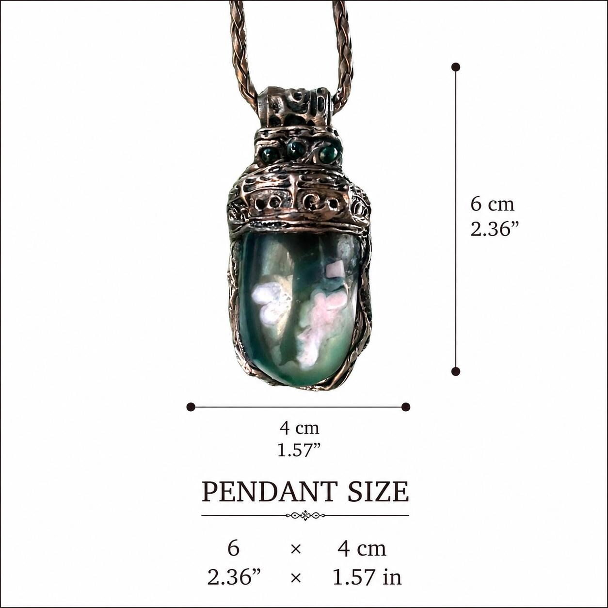 Green Flower Agate Pendant Necklace-  Healing Crystal Amulet