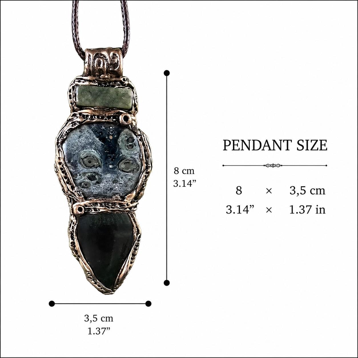 Jade and Kambaba Jasper Pendant Necklace -  Green Healing Crystal Amulet for Balance and Protection