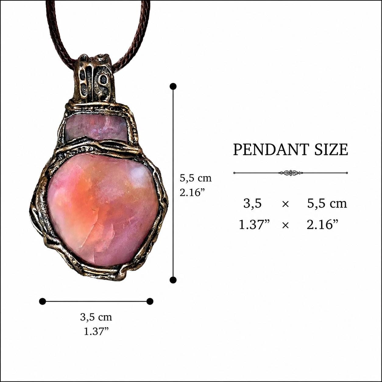 Peach Agate and Cherry Quartz Pink Stone Pendant Necklace -  Healing Crystal Amulet