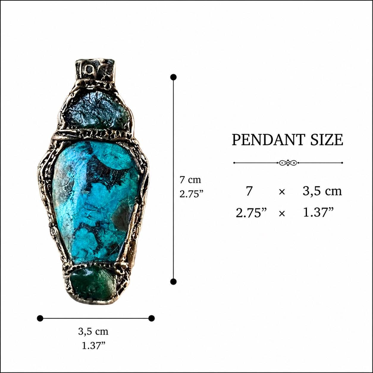 Raw Emerald and Chrysocolla Pendant Necklace -  Healing Crystal Amulet