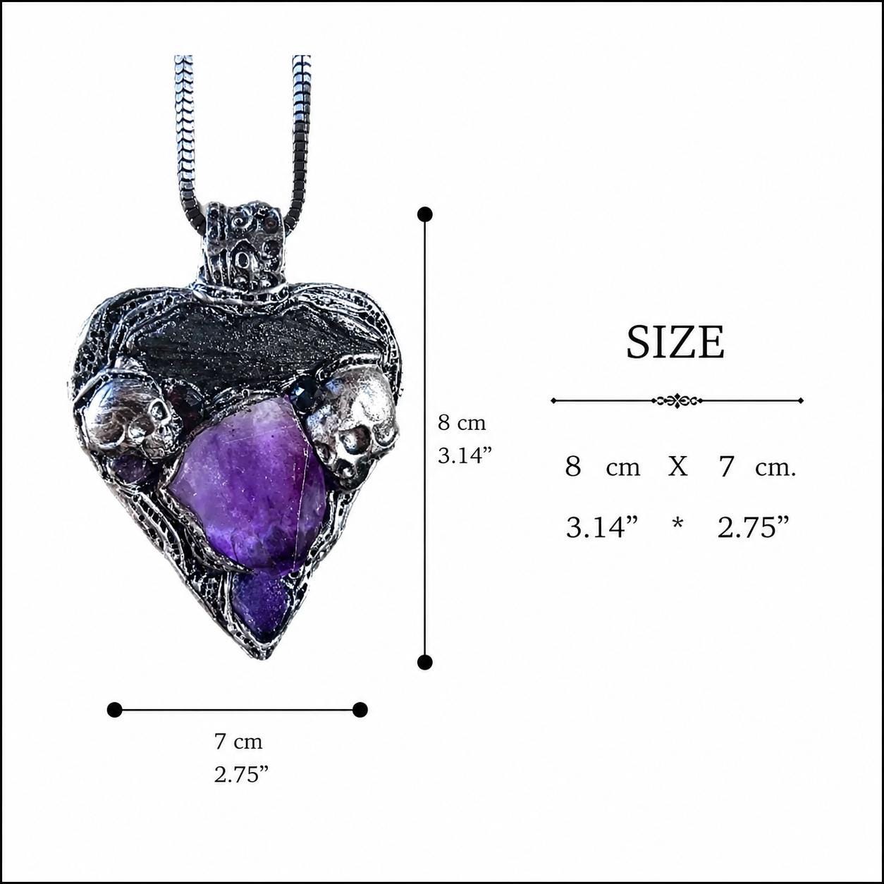 Gothic Amethyst Kyanite Crystal Amulet | Skull Heart Pendant Necklace