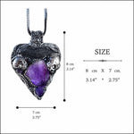 Gothic Amethyst Kyanite Crystal Amulet | Skull Heart Pendant Necklace