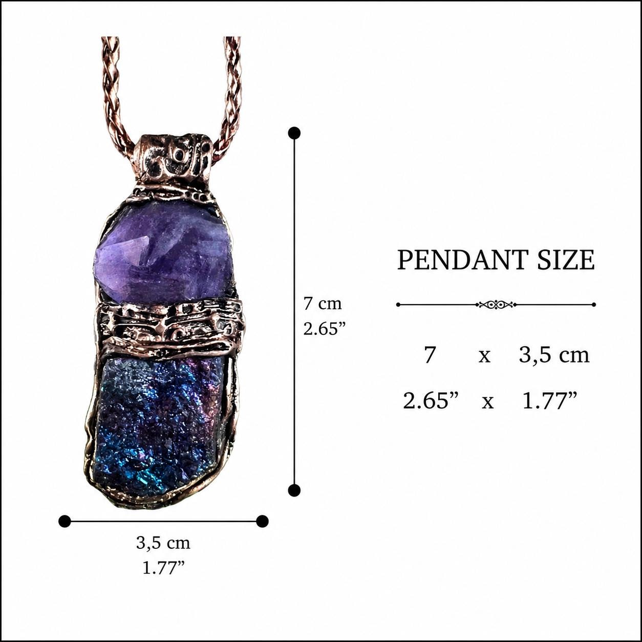 Large Peacock Ore Amethyst Pendant - Raw Purple Blue Gemstone Statement Necklace
