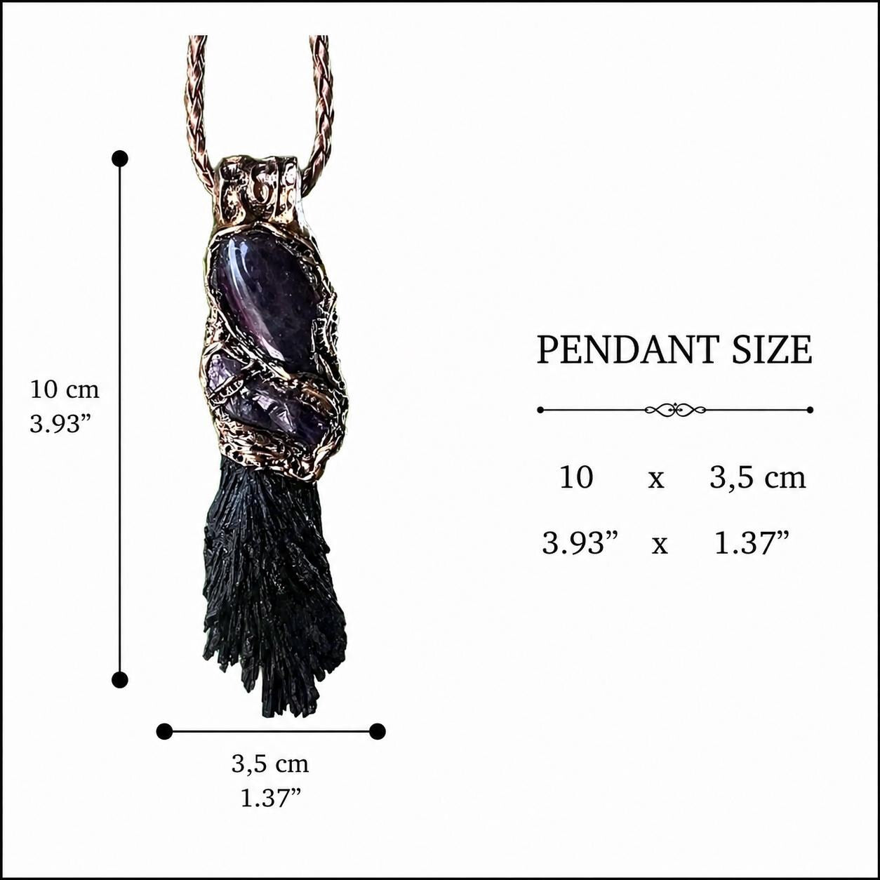 Protection Raw Crystal Amulet Pendant Necklace with Black Kyanite and Amethyst spiritual gifts