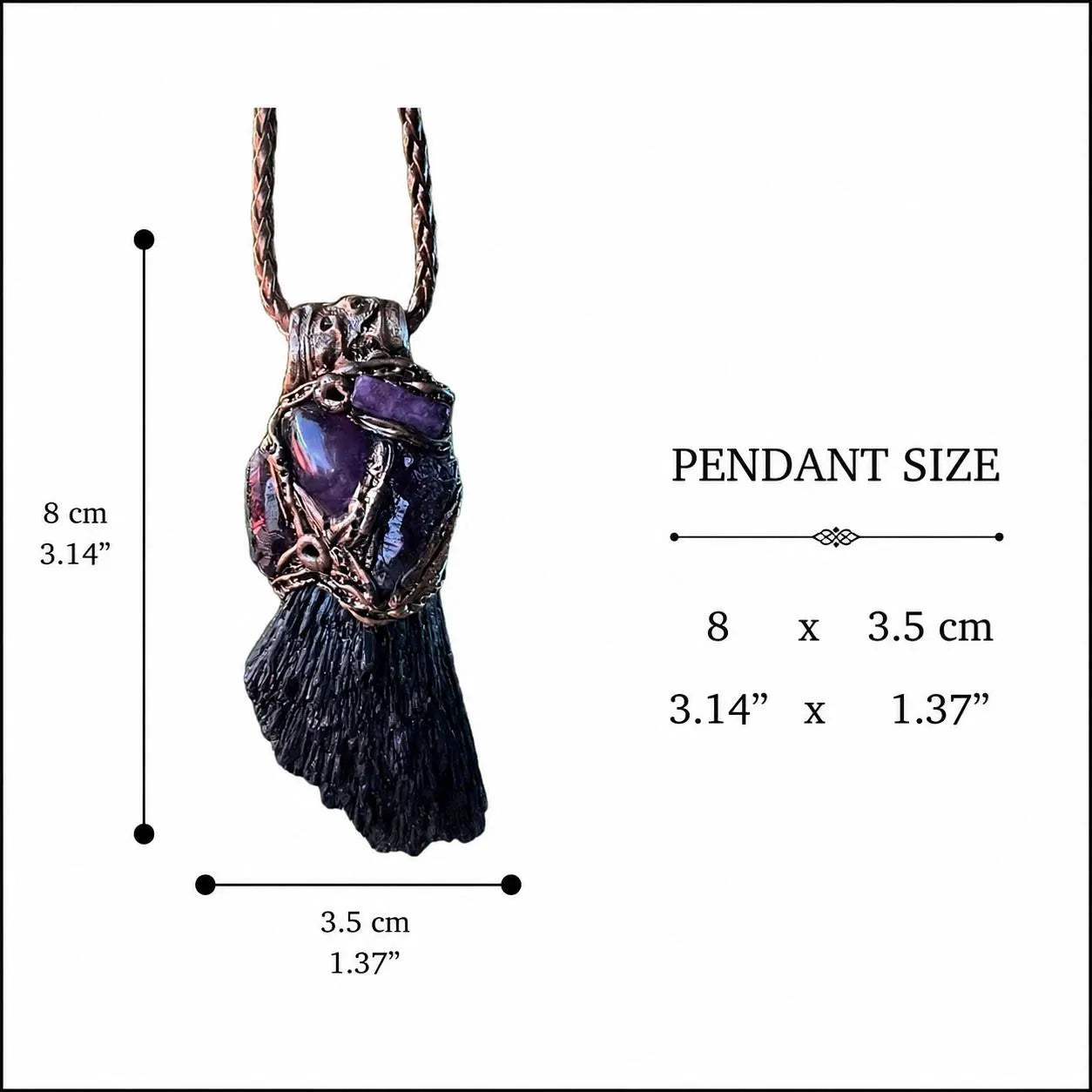 Black Kyanite & Amethyst Raw Crystal Stone Empath Protection Necklace.