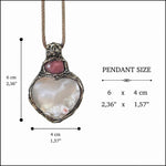 Flower Agate heart stone pendant necklace with Cherry Quartz, healing crystal amulet jewelry.