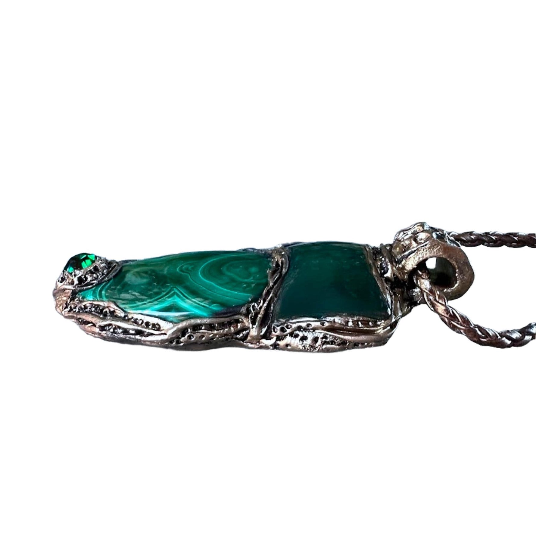 Malachite & Jade Green Large Stone Amulet Necklace.