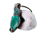 Malachite Green Raw Crystal Amulet Pendant Necklace.