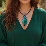Malachite Green Raw Crystal Amulet Pendant Necklace.