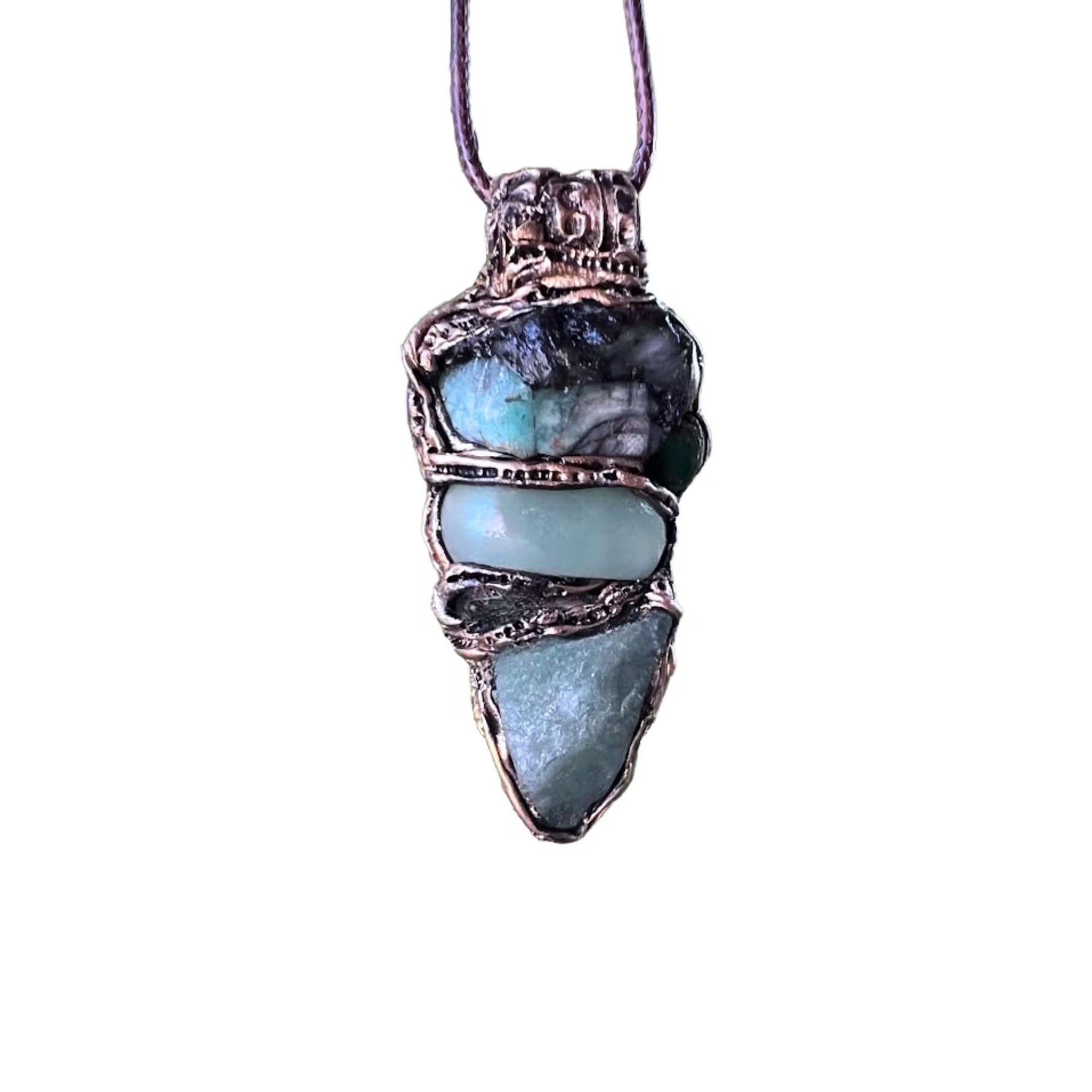 Raw Emerald and Aventurine Pendant Necklace – Green Crystal Amulet.