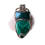 Malachite & Jade Green Large Stone Amulet Necklace.