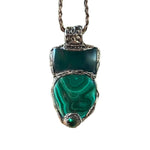 Malachite & Jade Green Large Stone Amulet Necklace.