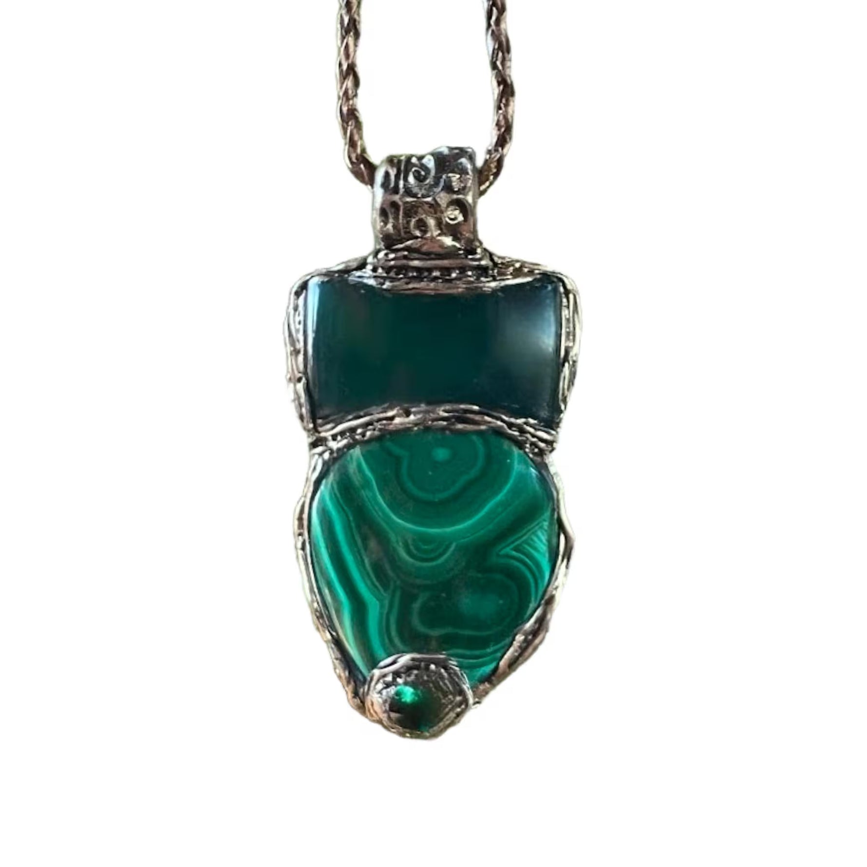 Malachite & Jade Green Large Stone Amulet Necklace.