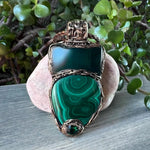 Malachite & Jade Green Large Stone Amulet Necklace.