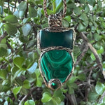 Malachite & Jade Green Large Stone Amulet Necklace.