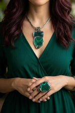 Malachite & Jade Green Large Stone Amulet Necklace.