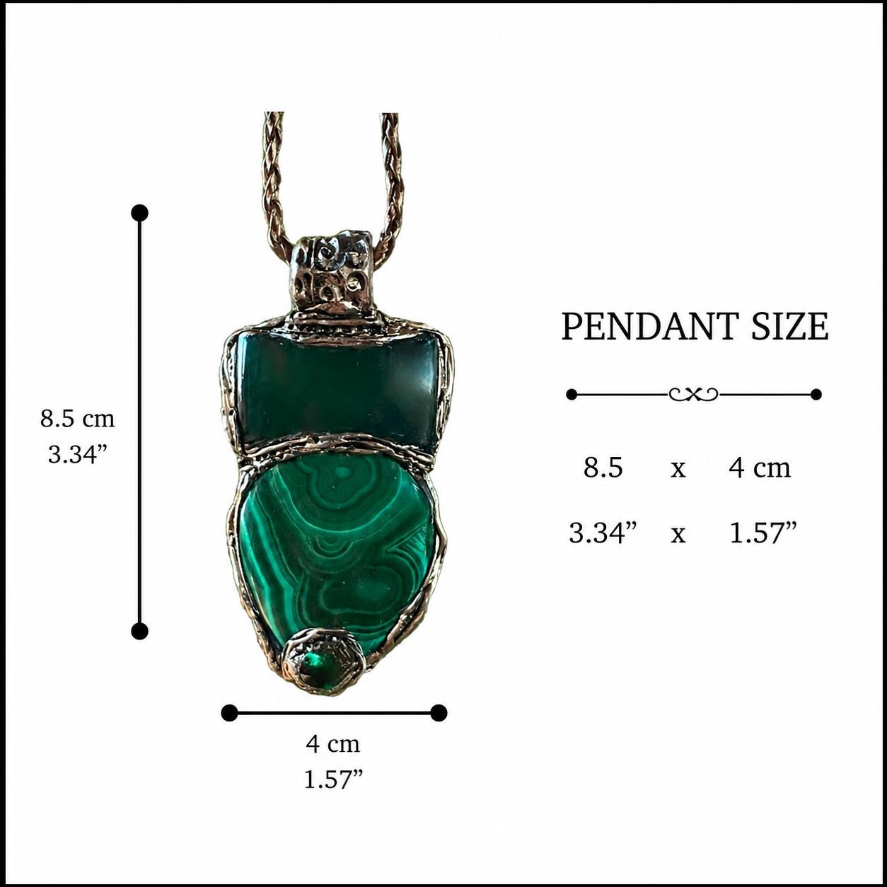 Malachite & Jade Green Large Stone Amulet Necklace.