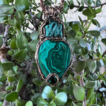 Malachite Green Raw Crystal Amulet Pendant Necklace.