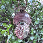 Mother of Pearl, Abalone and Epidote Pendant Necklace.