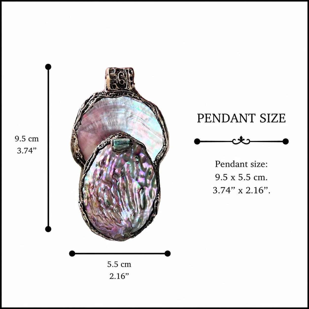 Mother of Pearl, Abalone and Epidote Pendant Necklace.
