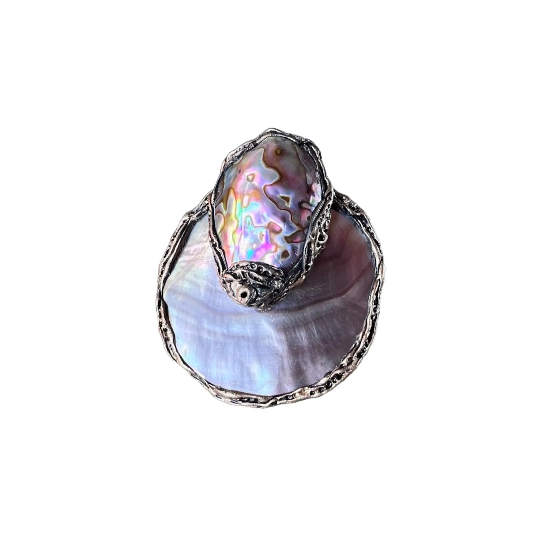 Mother of Pearl & Abalone Large Statement Cocktail Ring.