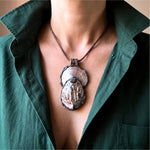 Mother of Pearl Necklace with Abalone and Epidote - Statement Shell Jewelry