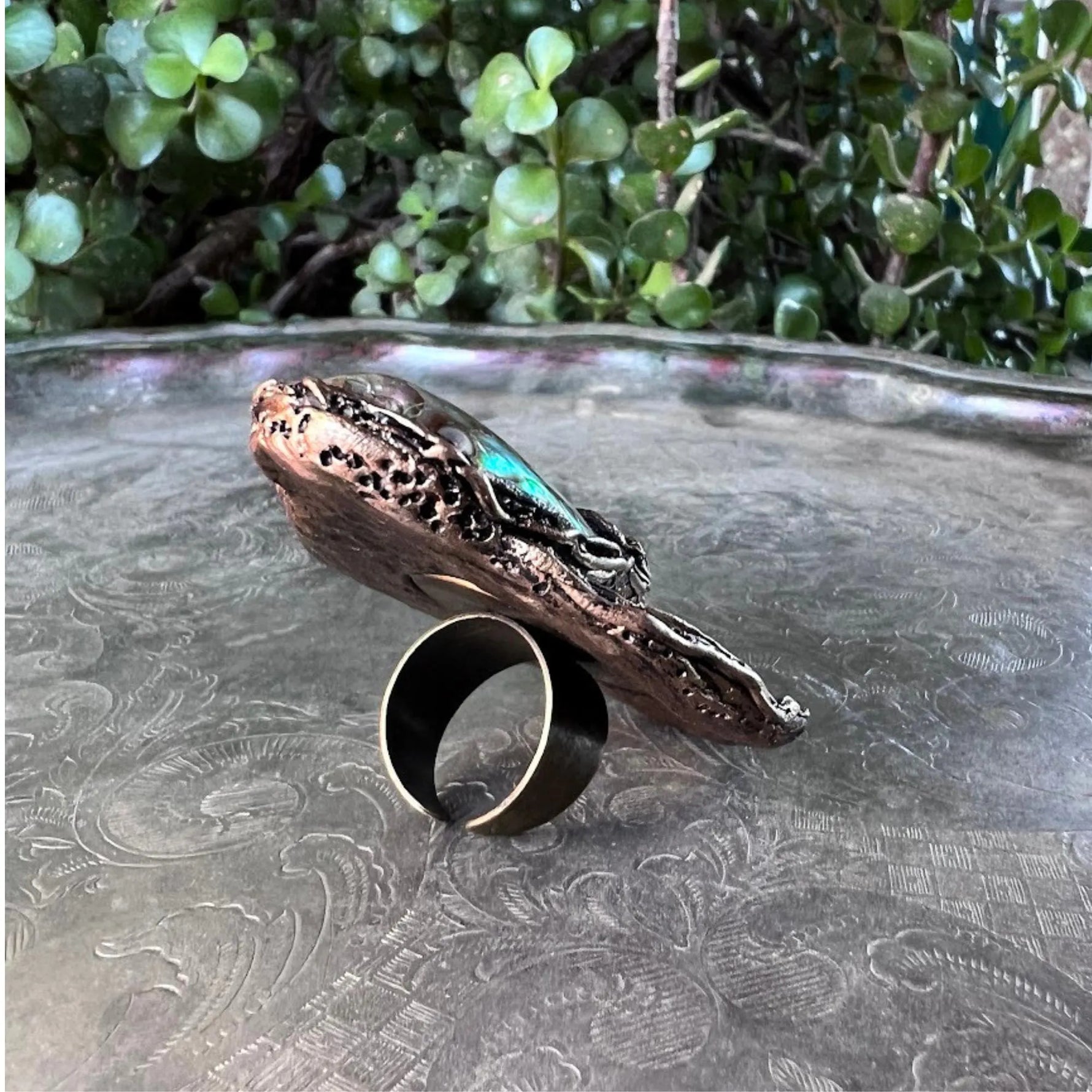 Mother of Pearl & Abalone Large Statement Cocktail Ring.