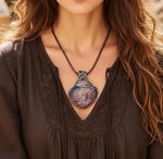 Golden Healer Quartz and Sunstone Large Crystal Heart Pendant -  Healing Crystal Amulet Necklace