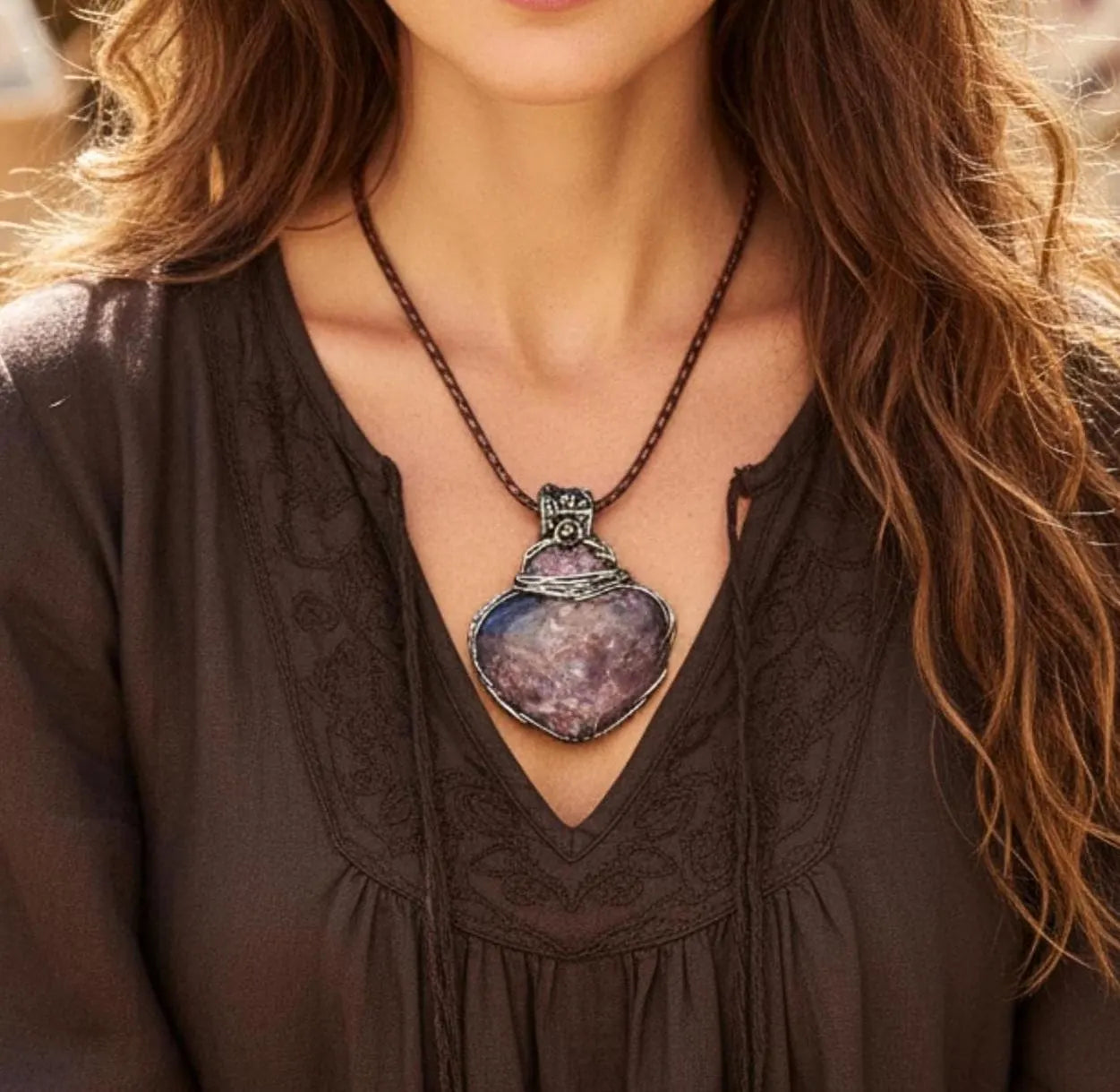 Golden Healer Quartz and Sunstone Large Crystal Heart Pendant -  Healing Crystal Amulet Necklace