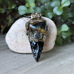 Tiger’s Eye and Obsidian arrow pendant necklace, protective healing crystal amulet.