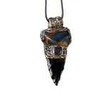 Tiger’s Eye and Obsidian arrow pendant necklace, protective healing crystal amulet.