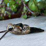Tiger’s Eye and Obsidian arrow pendant necklace, protective healing crystal amulet.