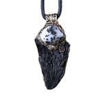 Black Kyanite & Tourmaline Quartz pendant necklace with natural raw crystals. A one-of-a-kind empath protection amulet for grounding and clarity.