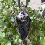 Black Kyanite & Tourmaline Quartz pendant necklace with natural raw crystals. A one-of-a-kind empath protection amulet for grounding and clarity.