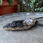 Black Kyanite & Tourmaline Quartz pendant necklace with natural raw crystals. A one-of-a-kind empath protection amulet for grounding and clarity.