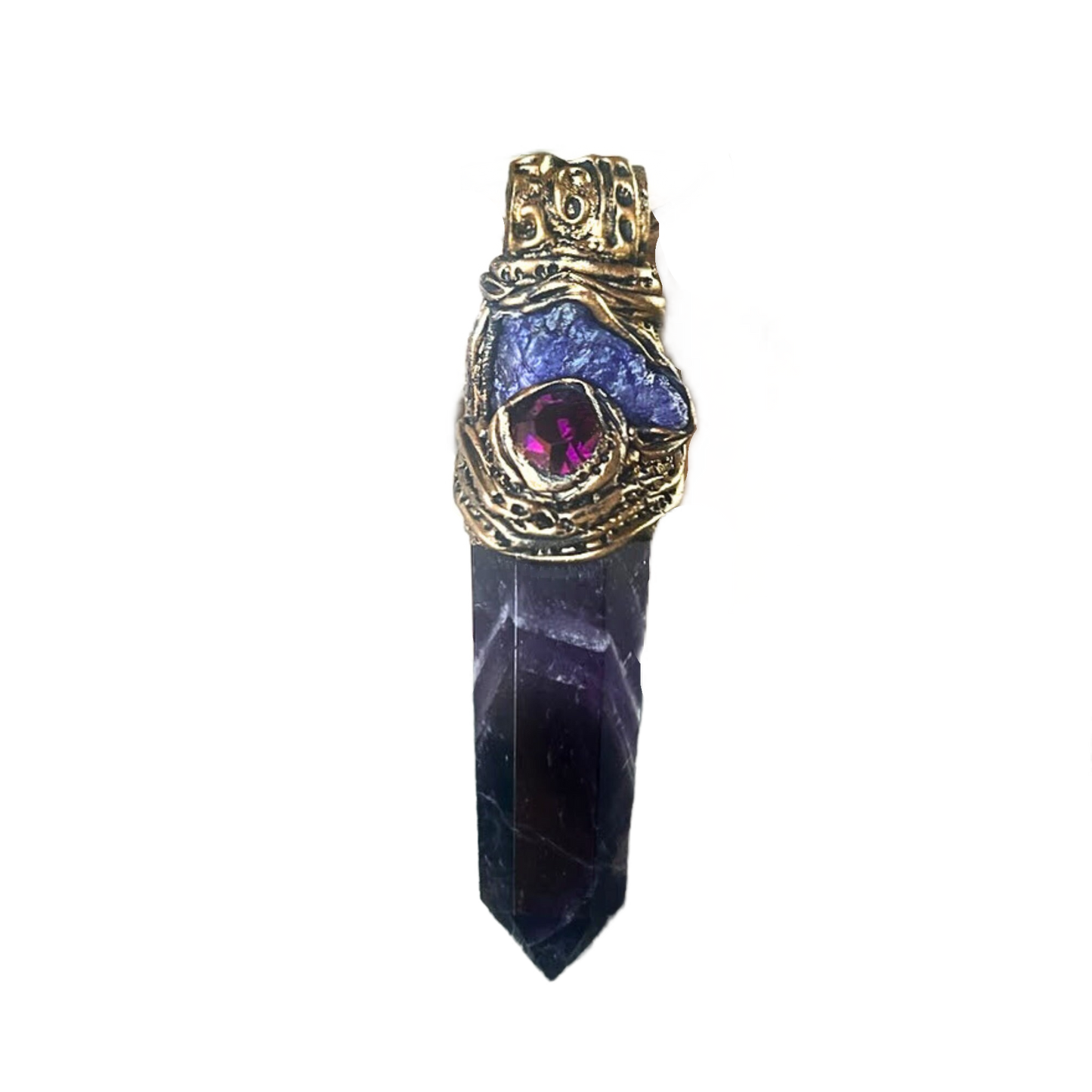 Chevron Amethyst & Raw Tanzanite Protection Amulet Necklace - Gemstone Jewelry for Spiritual Gifts