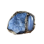 Large Blue Aventurine and Blue Onyx statement ring with two natural blue stones in a handcrafted sculptural setting.