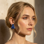 Lapis Lazuli and Sodalite Blue Stone Earrings  Statement Clip-on