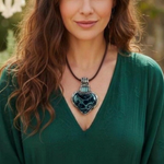 Kambaba jasper and Aventurine heart pendant necklace, green stone amulet jewelry.