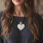 Moonstone and Pearl heart pendant necklace with luminous natural gemstones, handcrafted large one-of-a-kind crystal amulet.