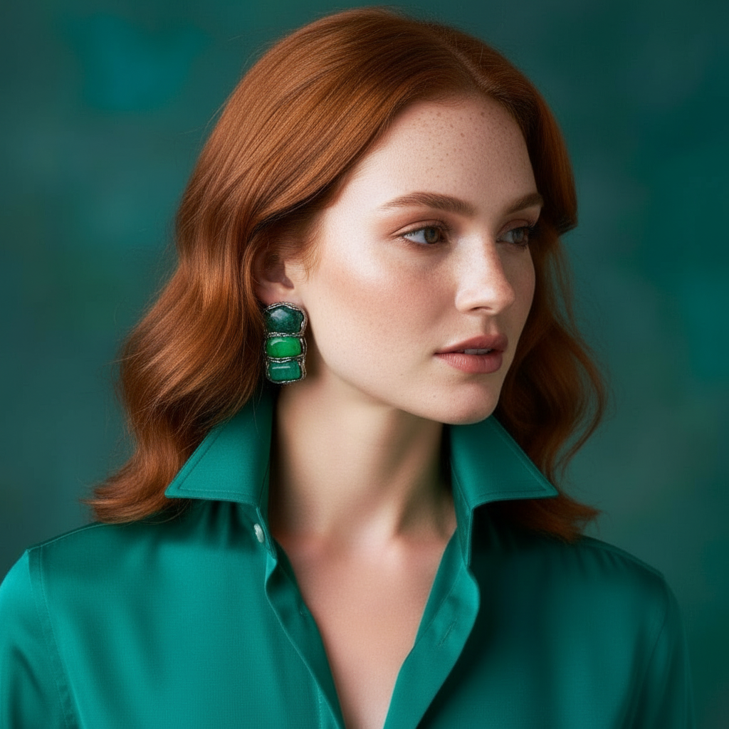 Malachite and Jade Green Stone Earrings Modern Statement Crystal Jewelry