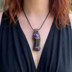 Black Tourmaline and Amethyst Pendant Necklace -  Empath Protection Crystal Amulet