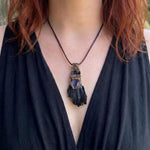 Black Kyanite and Amethyst Pendant Necklace Empath Protection Crystal Amulet