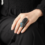 Meteorite Tektite and Apatite Raw Stone Full Finger Ring
