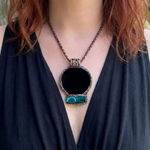 Black Obsidian and Malachite Amulet Necklace - Empath Protection Jewelry.