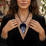 Large black Obsidian and Septarian stone pendant necklace, bold empath protection crystal amulet.