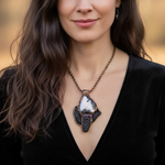 Black Kyanite & Tourmaline Quartz pendant necklace with natural raw crystals. A one-of-a-kind empath protection amulet for grounding and clarity.